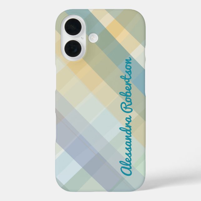Monogram Plaid Pastel Blue Teal Yellow Green Mauve Case-Mate iPhone Case (Back)