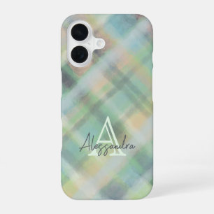 Monogram plaid pastel green grey yellow teal  iPhone 16 case