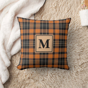 Monogram Plaid Tartan Orange Black Cushion