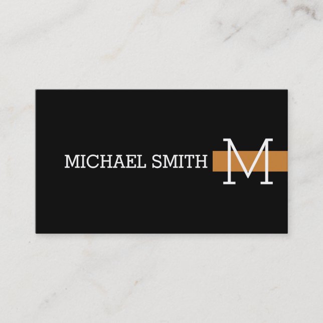 Monogram Plain Black Modern Bronze Business Card (Front)