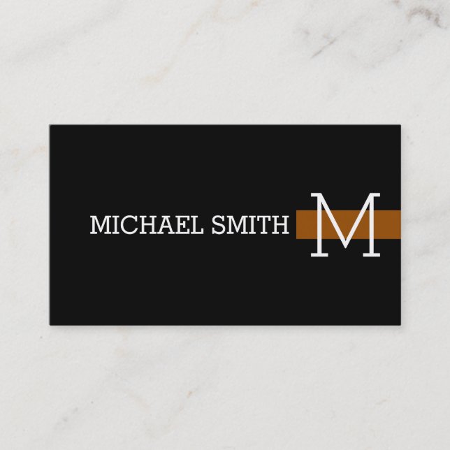 Monogram Plain Black Modern Brown #2 Business Card (Front)