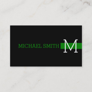 Monogram Plain Black Modern Green Business Card