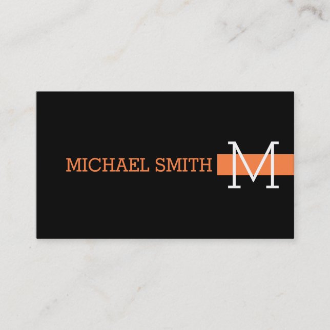 Monogram Plain Black Modern Mango Tango Business Card (Front)