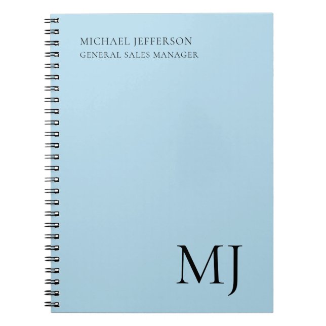 Monogram Plain Blue Trendy Business Notebook (Front)