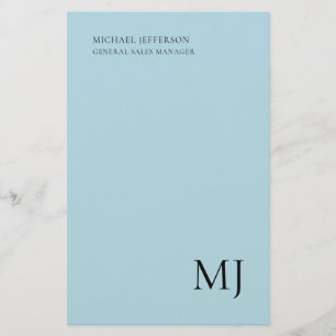 Monogram Plain Blue Trendy Business Stationery