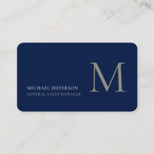 Monogram Plain Dark Blue Trendy Business Card