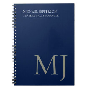 Monogram Plain Dark Blue Trendy Business Notebook