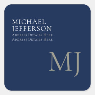 Monogram Plain Dark Blue Trendy Business Square Sticker