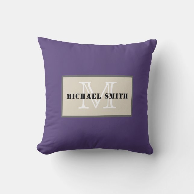 Monogram Plain Dark Cyber Grape Background Cushion (Front)