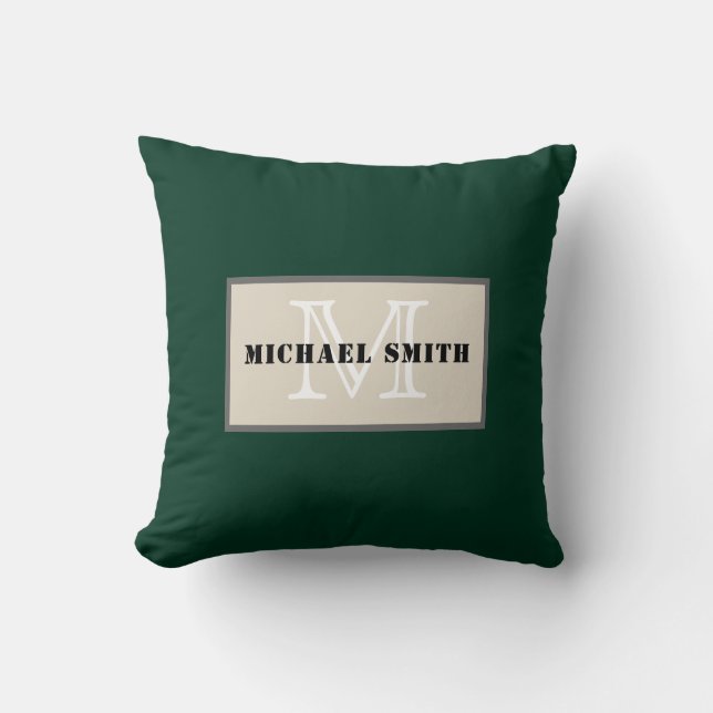 Monogram Plain Dark Green Background Cushion (Front)