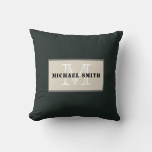 Monogram Plain Dark Jungle Green Background Cushion