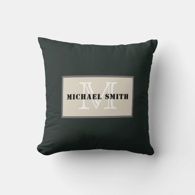 Monogram Plain Dark Jungle Green Background Cushion (Front)