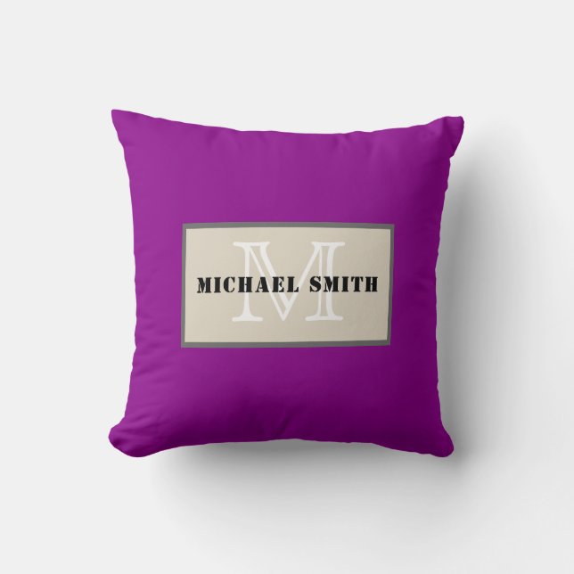 Monogram Plain Dark Magenta Background Cushion (Front)