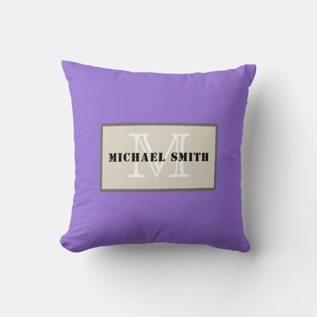 Monogram Plain Dark Pastel Purple Background Cushion (Front)