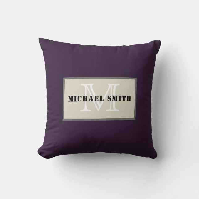 Monogram Plain Dark Purple Background Cushion (Front)