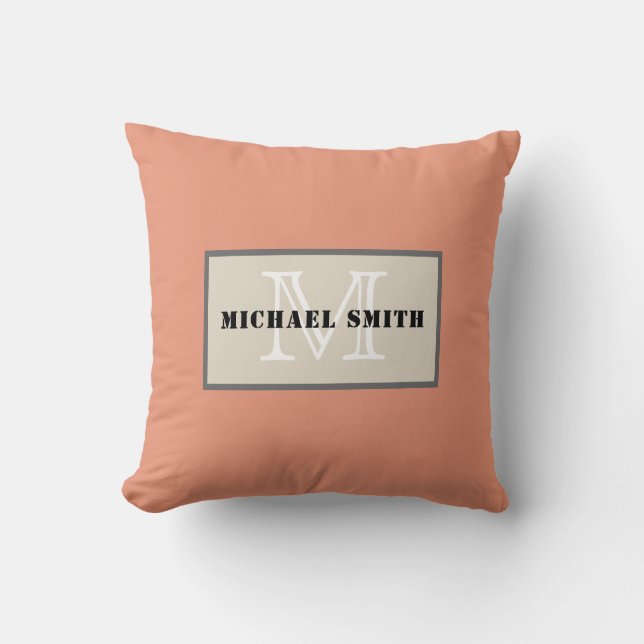 Monogram Plain Dark Salmon Background Cushion (Front)