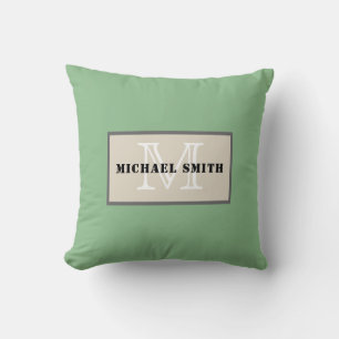 Monogram Plain Dark Sea Green Background Cushion
