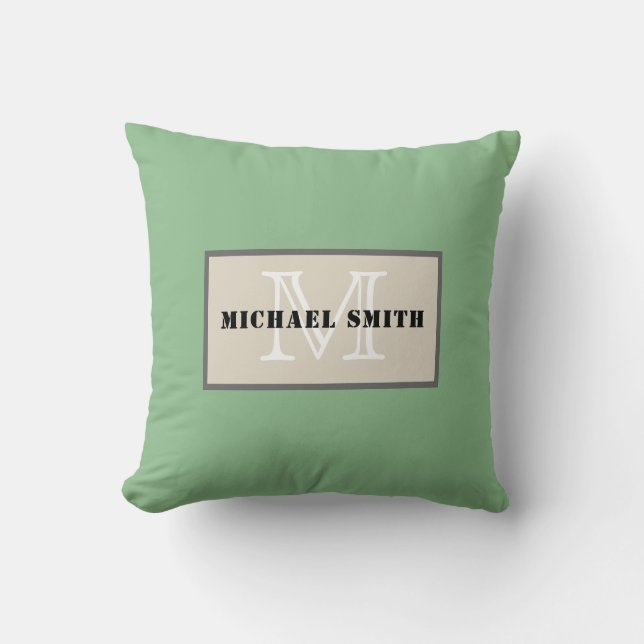 Monogram Plain Dark Sea Green Background Cushion (Front)