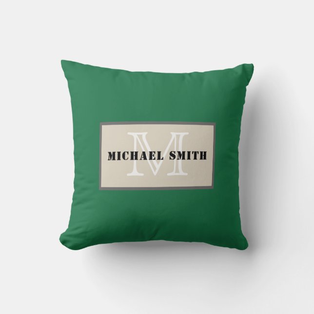 Monogram Plain Dark Spring Green Background Cushion (Front)