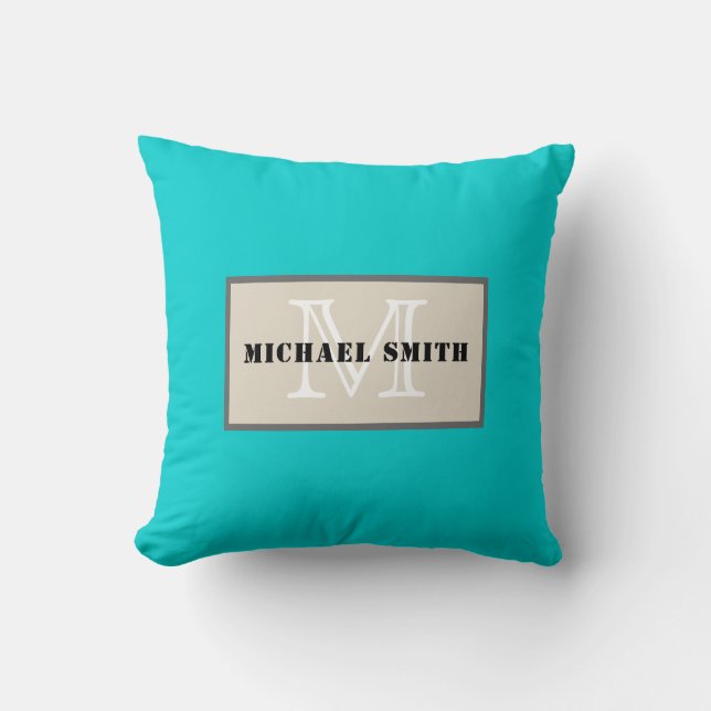 Monogram Plain Dark Turquoise Background Cushion (Front)