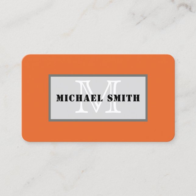 Monogram Plain Deep Carrot Orange Background Business Card (Front)