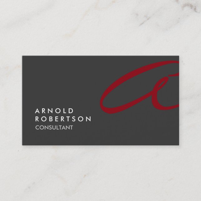Monogram Plain Grey Red Trendy Business Card (Front)