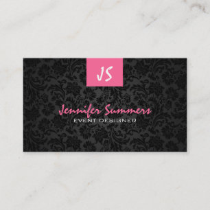 Monogram Plain White & Black Floral Damasks Business Card