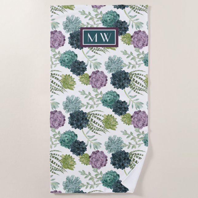 Monogram | Plant Happiness Collection Succulent Pa Beach Towel (Front)