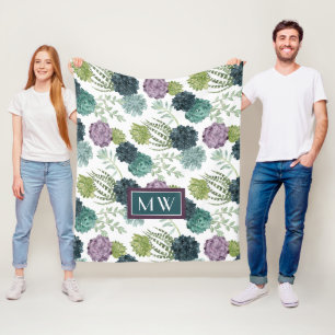 Monogram   Plant Happiness Collection Succulent Pa Fleece Blanket