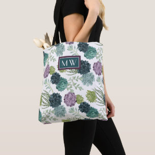 Monogram   Plant Happiness Collection Succulent Pa Tote Bag