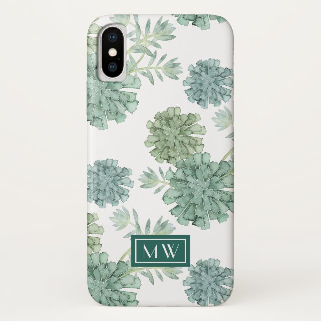 Monogram | Plant Happiness | Succulent Pattern Case-Mate iPhone Case (Back)