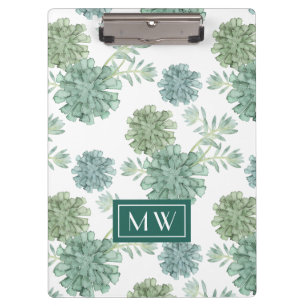 Monogram   Plant Happiness   Succulent Pattern Clipboard