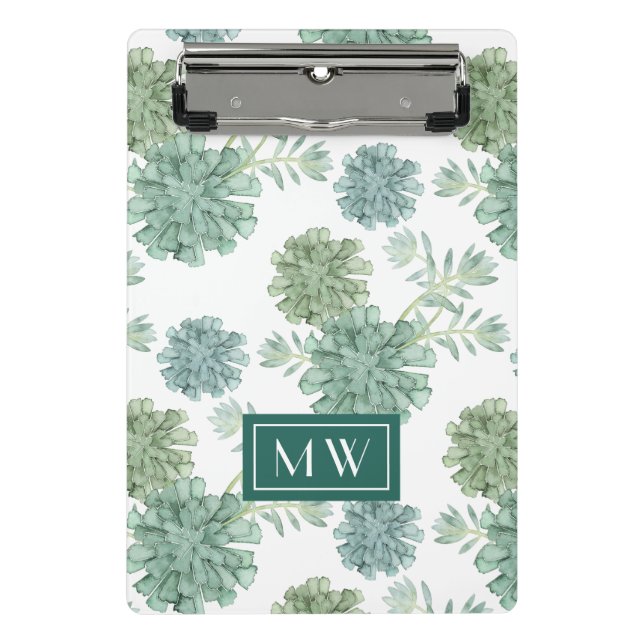 Monogram | Plant Happiness | Succulent Pattern Mini Clipboard (Front)