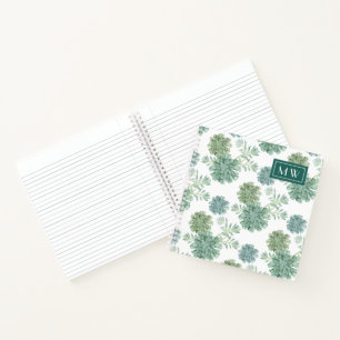 Monogram Plant Happiness Succulent Pattern Notebook
