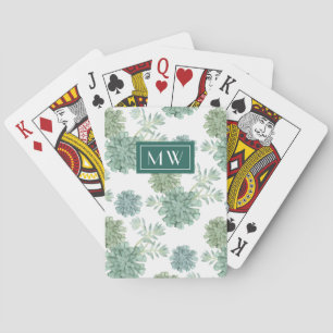 Monogram   Plant Happiness   Succulent Pattern Playing Cards