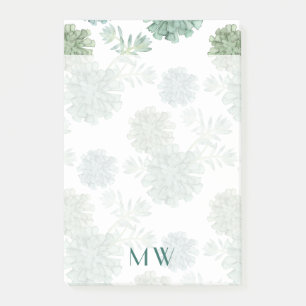 Monogram   Plant Happiness   Succulent Pattern Post-it Notes