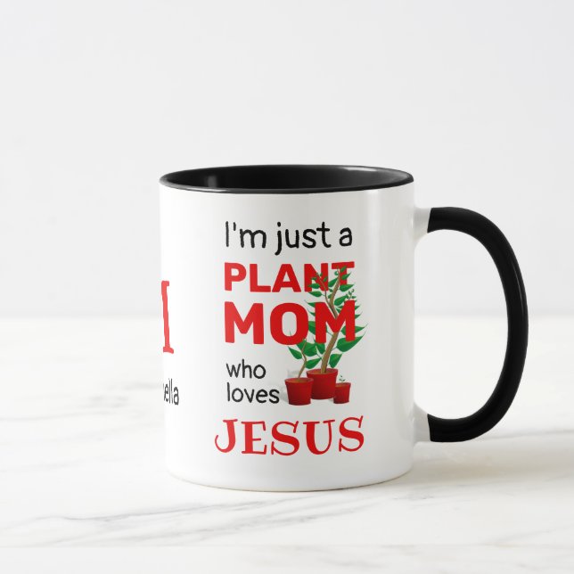 Monogram PLANT MOM LOVES JESUS Christian Mug (Right)