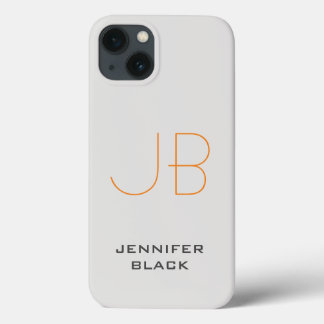 Monogram Platinum Grey Minimalist Modern Name iPhone 13 Case
