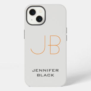 Monogram Platinum Grey Minimalist Modern Name iPhone 13 Case
