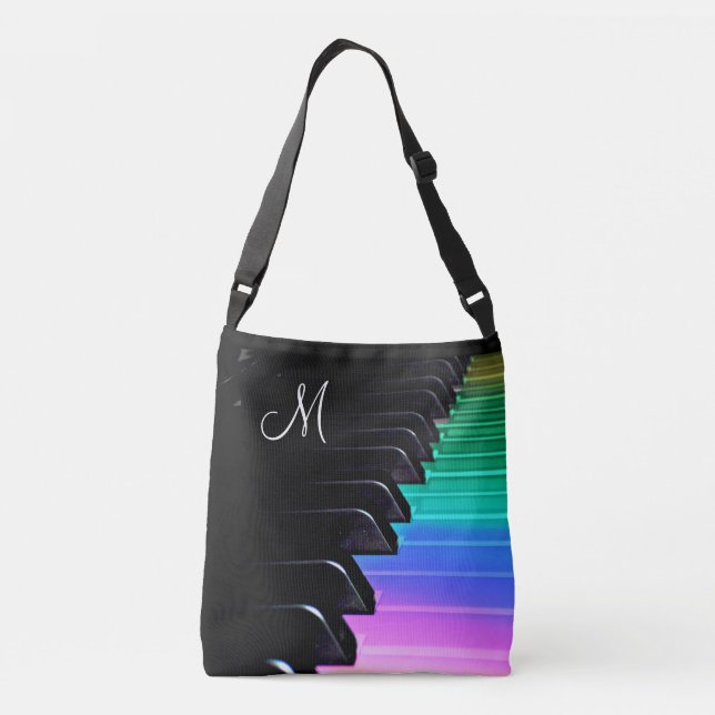 Monogram Play Piano Rainbow Music Tote Bag (Back)