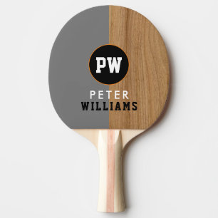 Monogram player's name & initials half-faux-wood  ping pong paddle