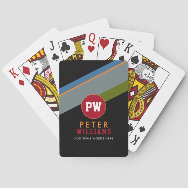 monogram player's name & initials on cool modern  playing cards (Back)