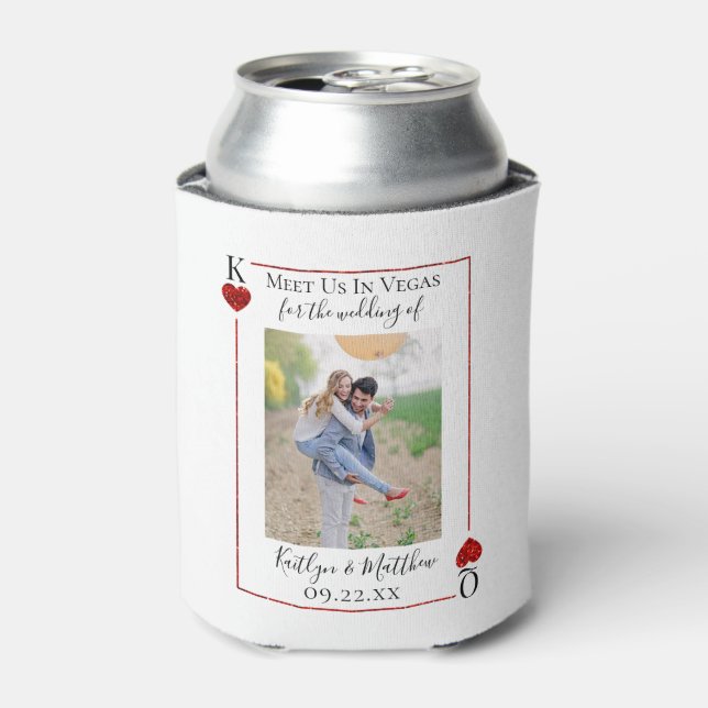 Monogram Playing Card Wedding Photo Save The Date  Can Cooler (Can Front)