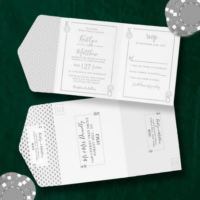 Monogram Playing Card Wedding Real Foil Pressed All In One Invitation (Creator Uploaded)