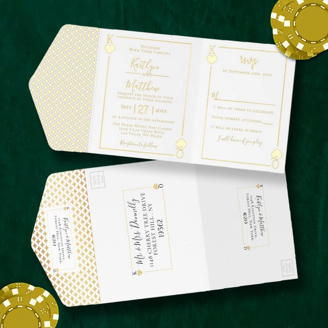Monogram Playing Card Wedding Real Foil Pressed All In One Invitation (Creator Uploaded)