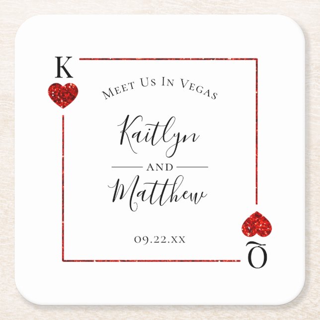 Monogram Playing Card Wedding Save The Date Square Paper Coaster (Front)