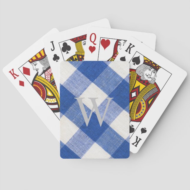 Monogram Playing Cards in Royal Blue Gingham (Back)