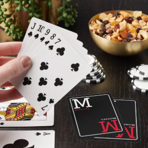 Monogram Playing Cards with Custom Name Black