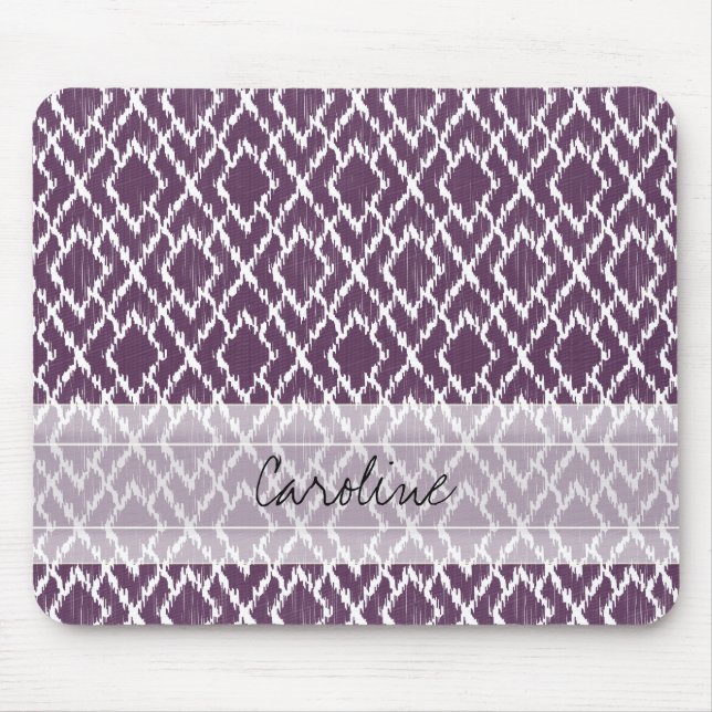 Monogram Plum Purple Tribal Ikat Diamond Pattern Mouse Mat (Front)