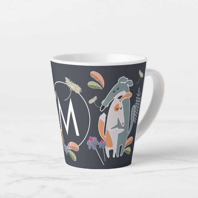 Monogram Podenco Dog and Galgo Cartoon  Latte Mug (Right Angle)